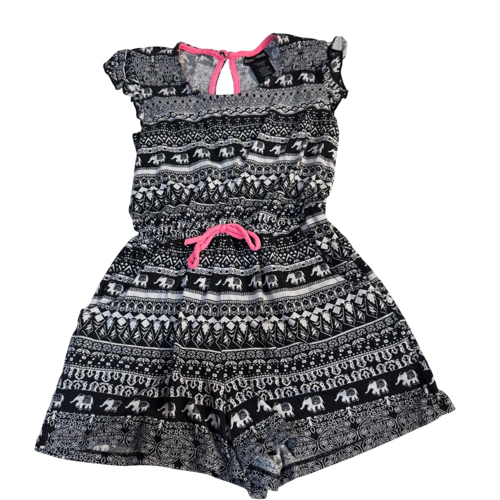 Paper Doll Girls Size 10 Elephant Print Romper Black White Pink